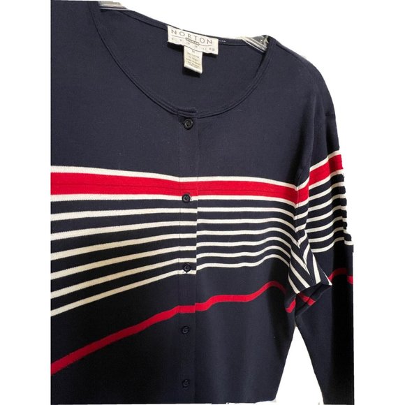 Norton Studio Women Cotton Sweater Cardigan Size 1X  Red Black Stripe - Picture 6 of 9